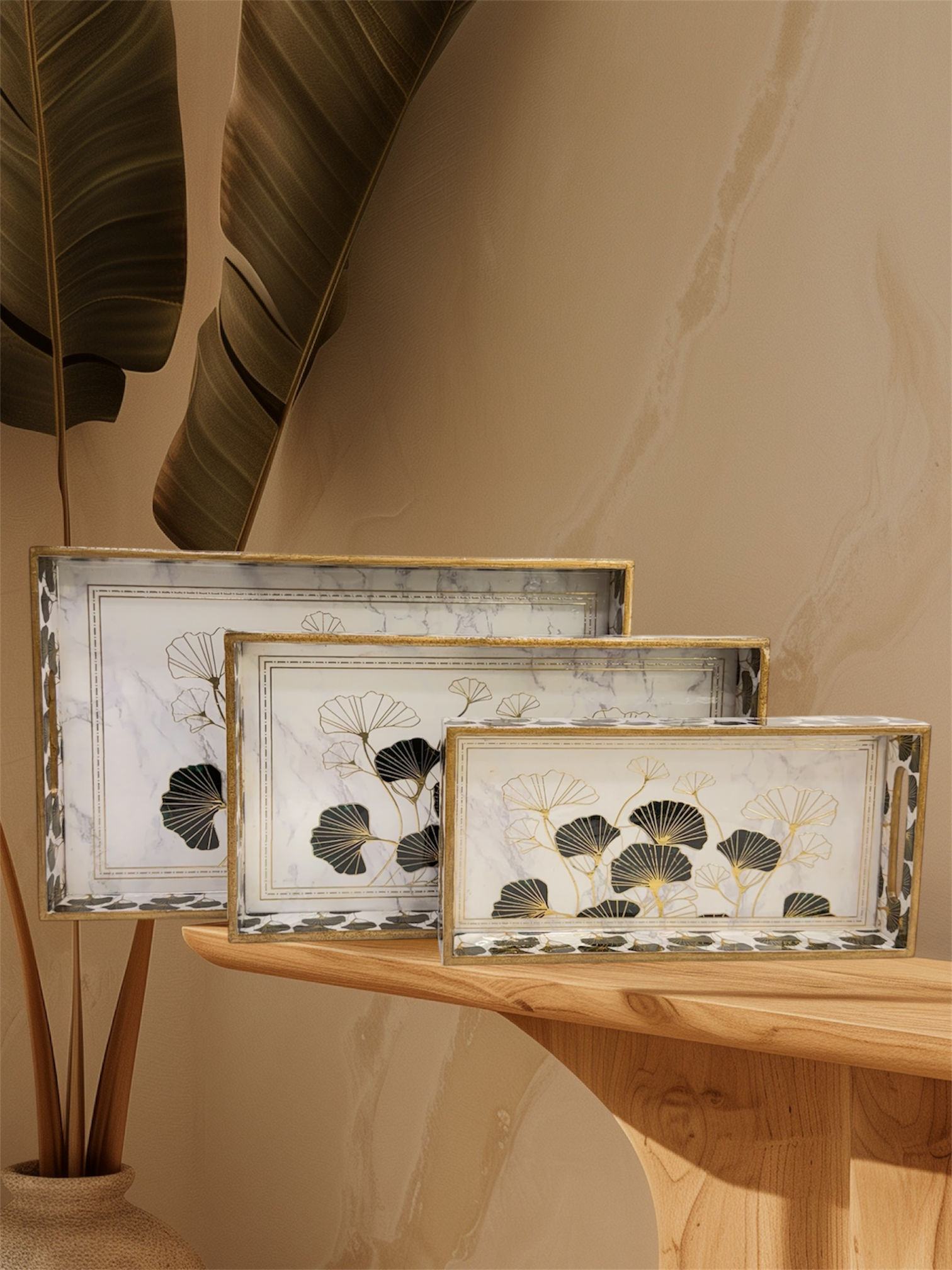 Designer Wooden Tray 3pc Set