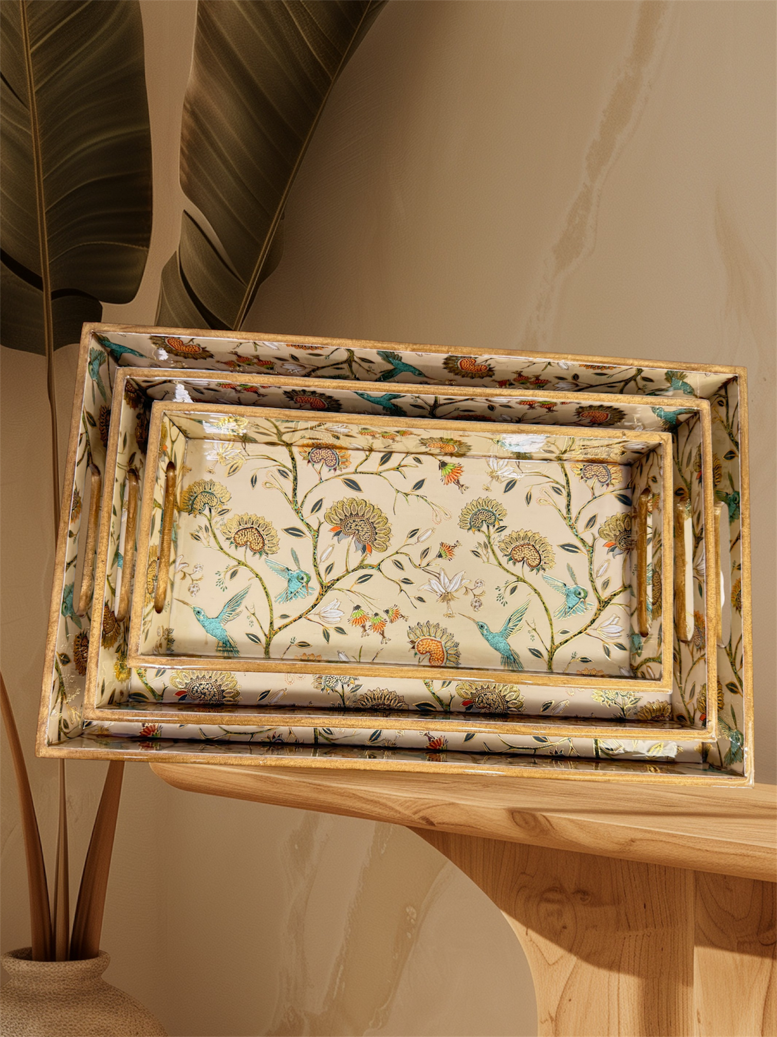 Designer Wooden Tray 3pc Set