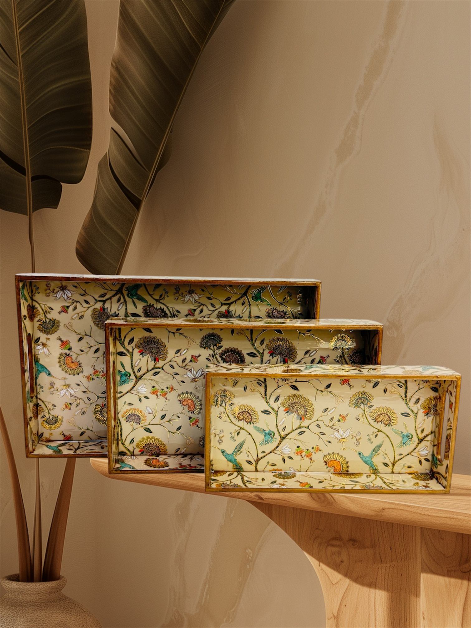 Designer Wooden Tray 3pc Set