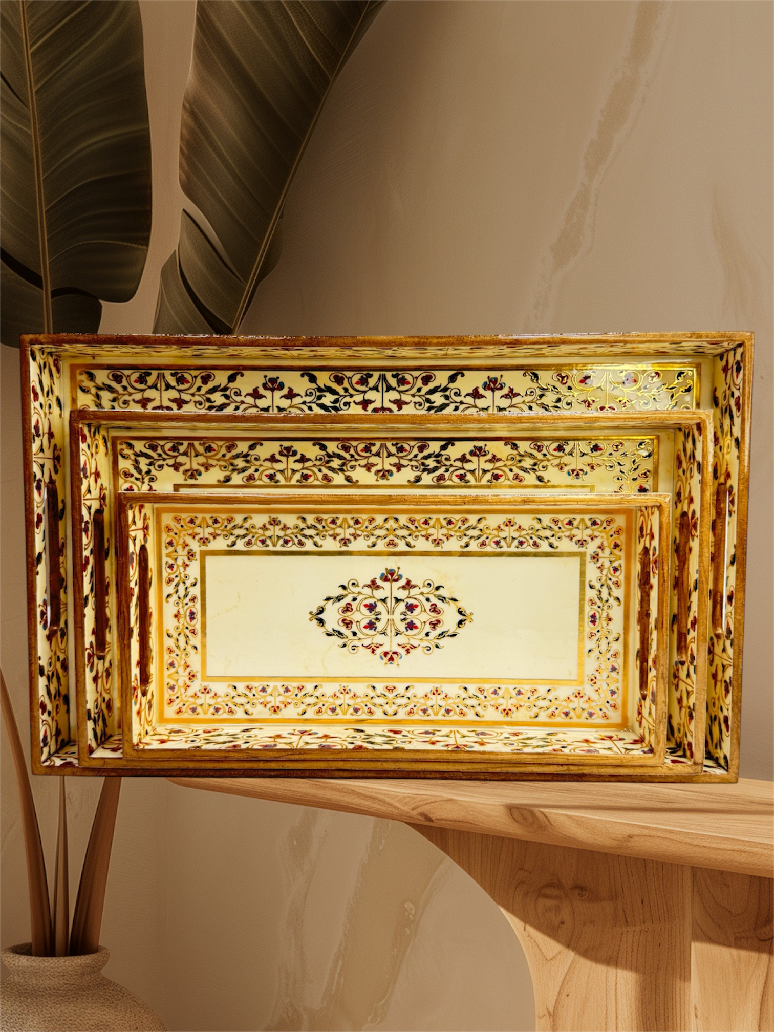 Designer Wooden Tray 3pc Set