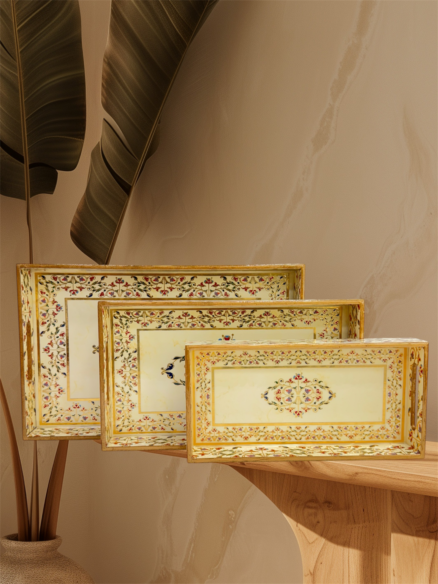 Designer Wooden Tray 3pc Set