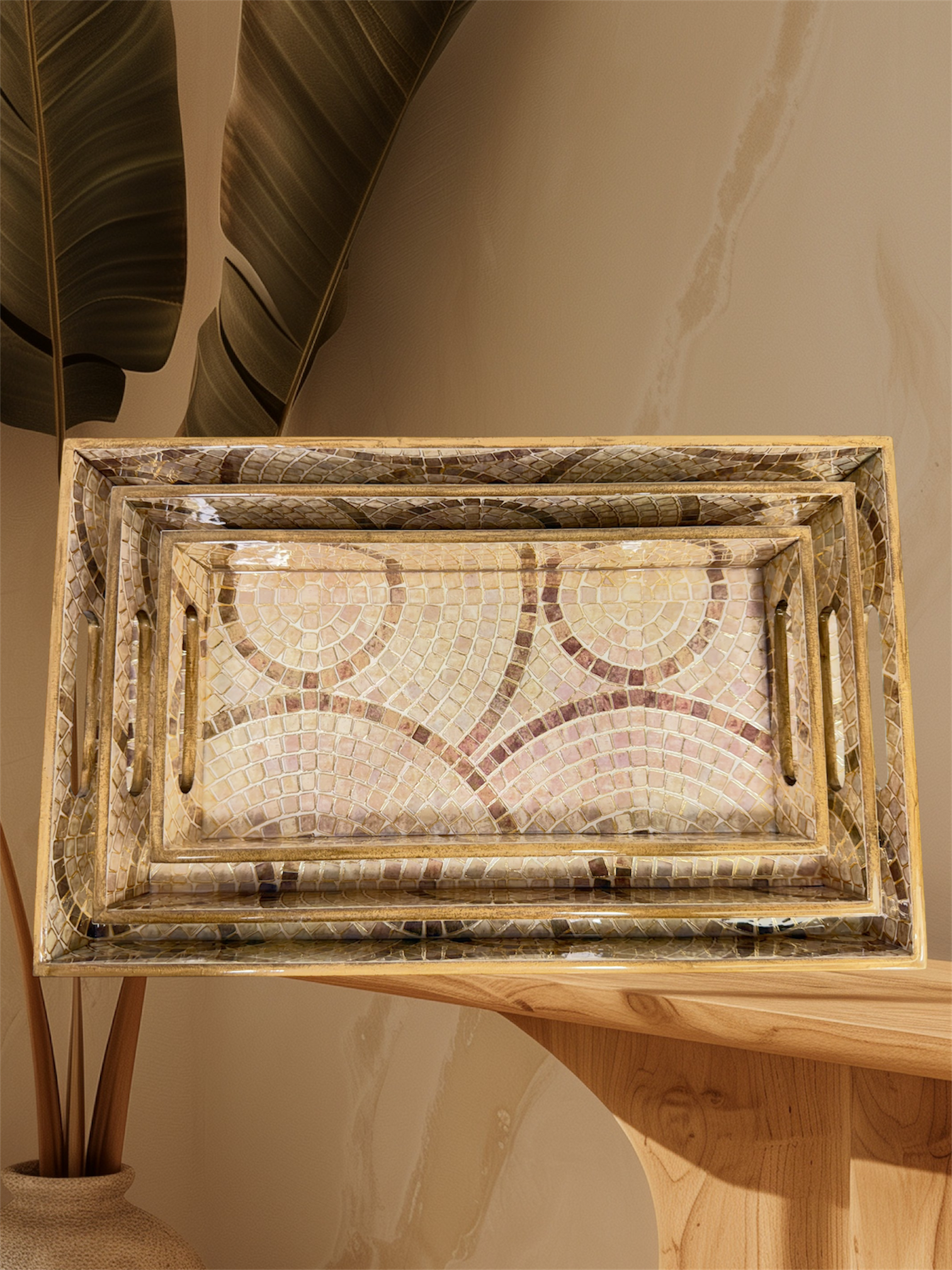 Designer Wooden Tray 3pc Set