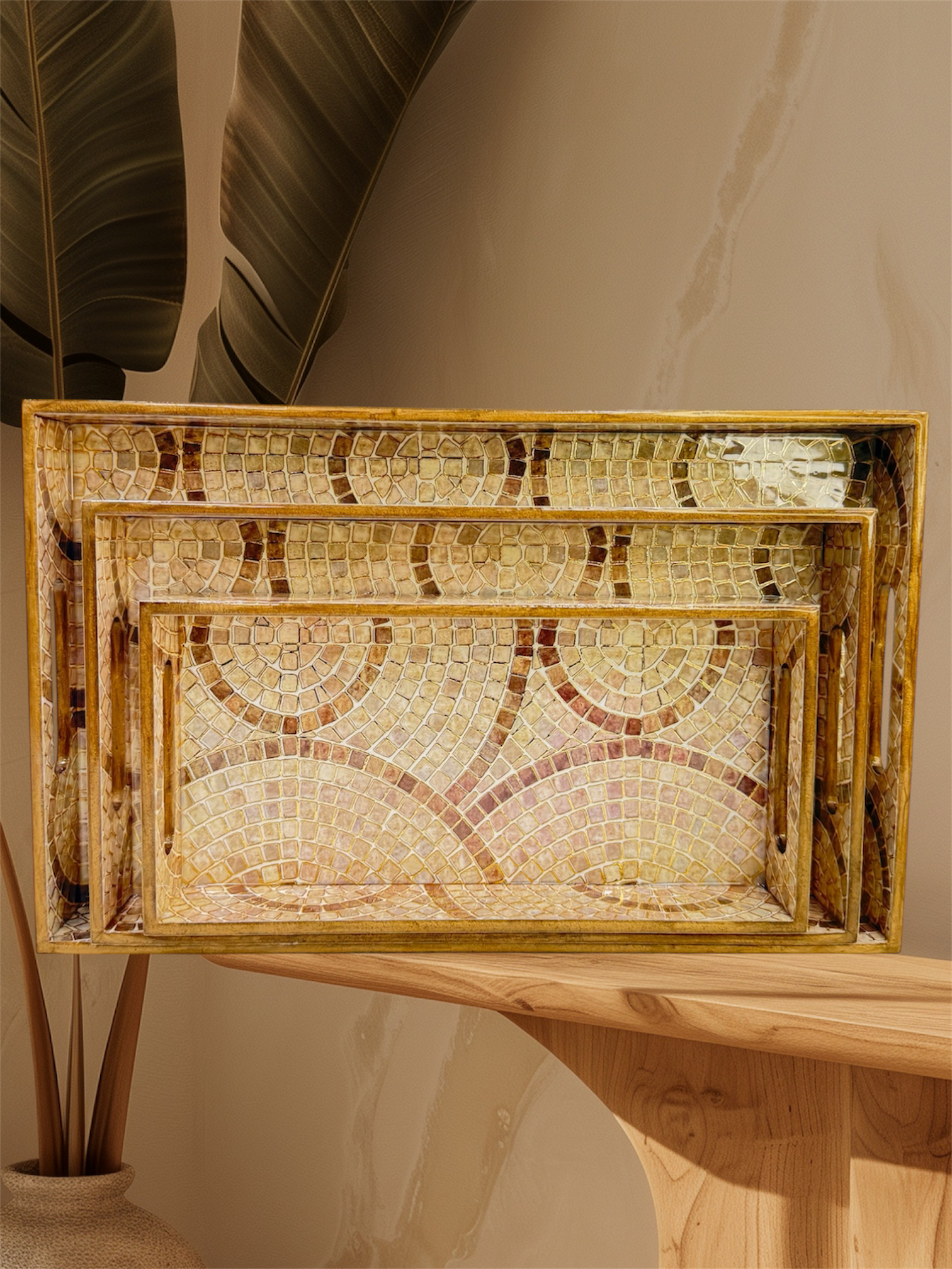 Designer Wooden Tray 3pc Set