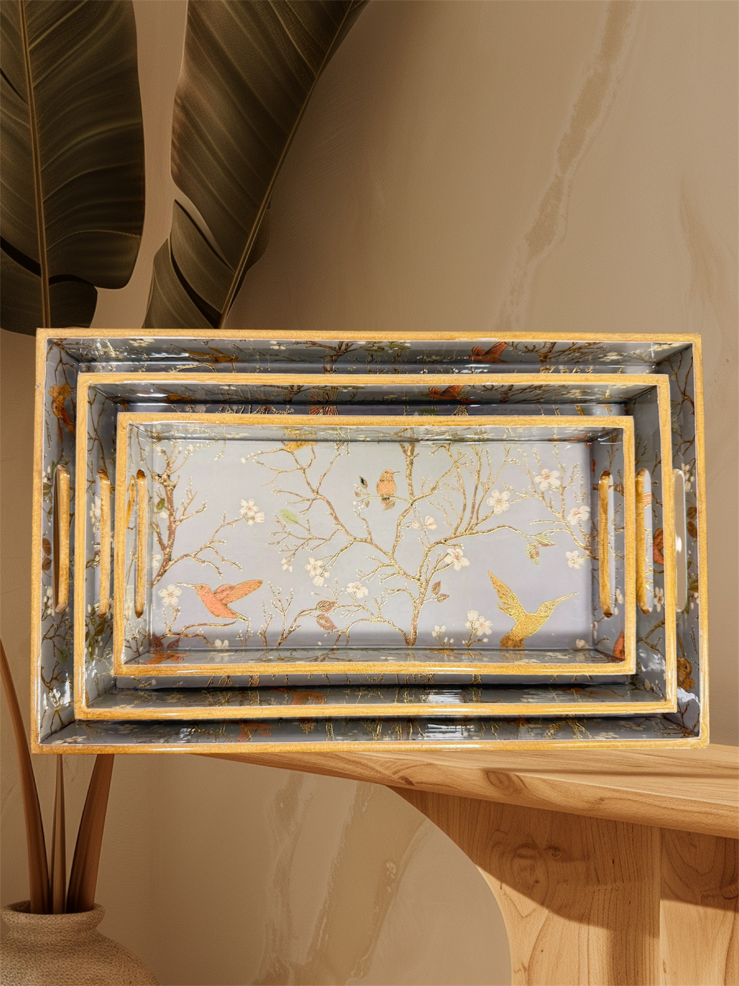 Designer Wooden Tray 3pc Set