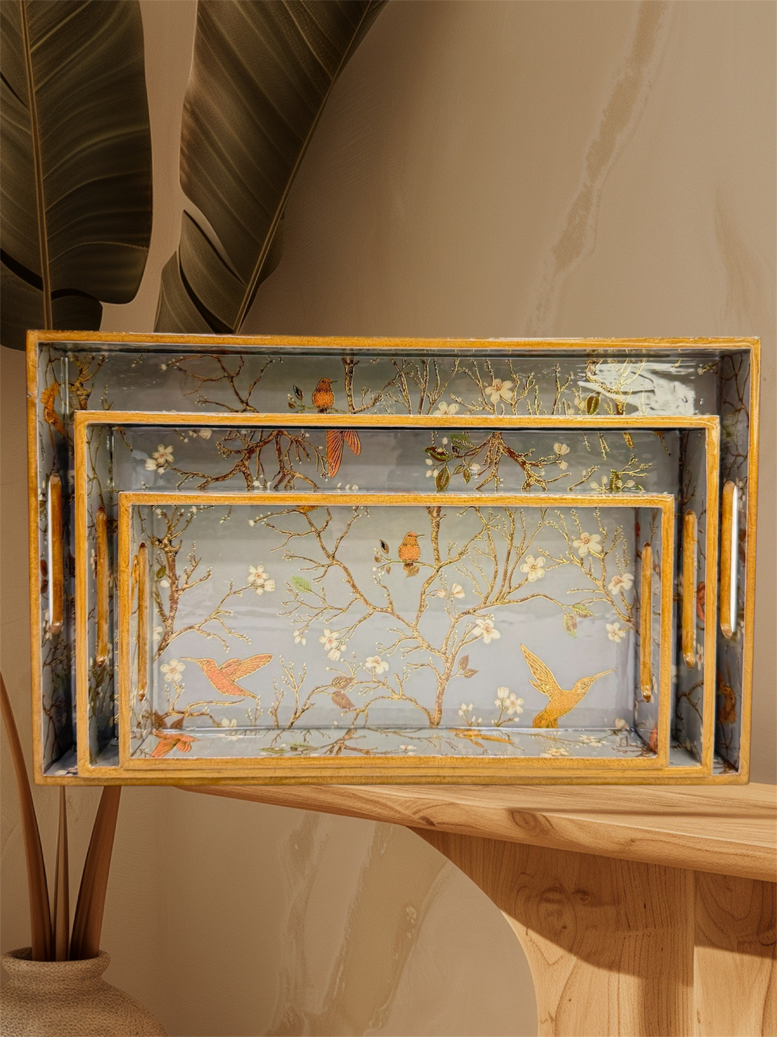 Designer Wooden Tray 3pc Set