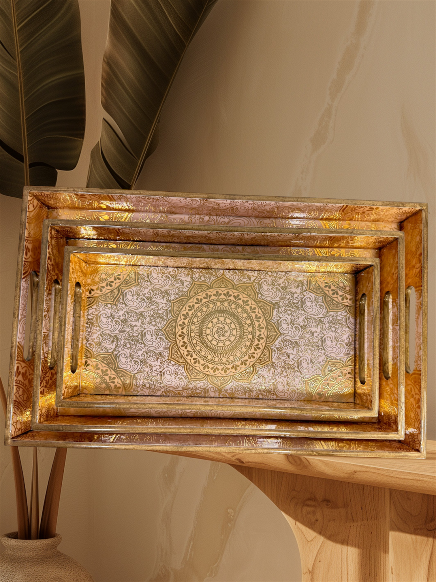 Designer Wooden Tray 3pc Set