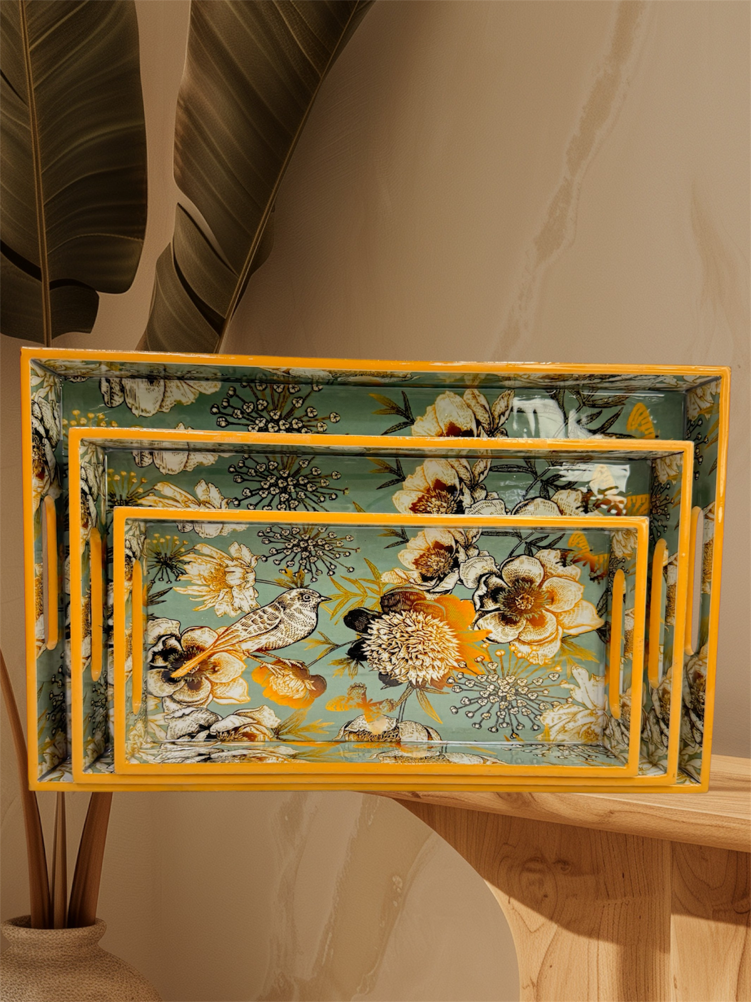Designer Wooden Tray 3pc Set