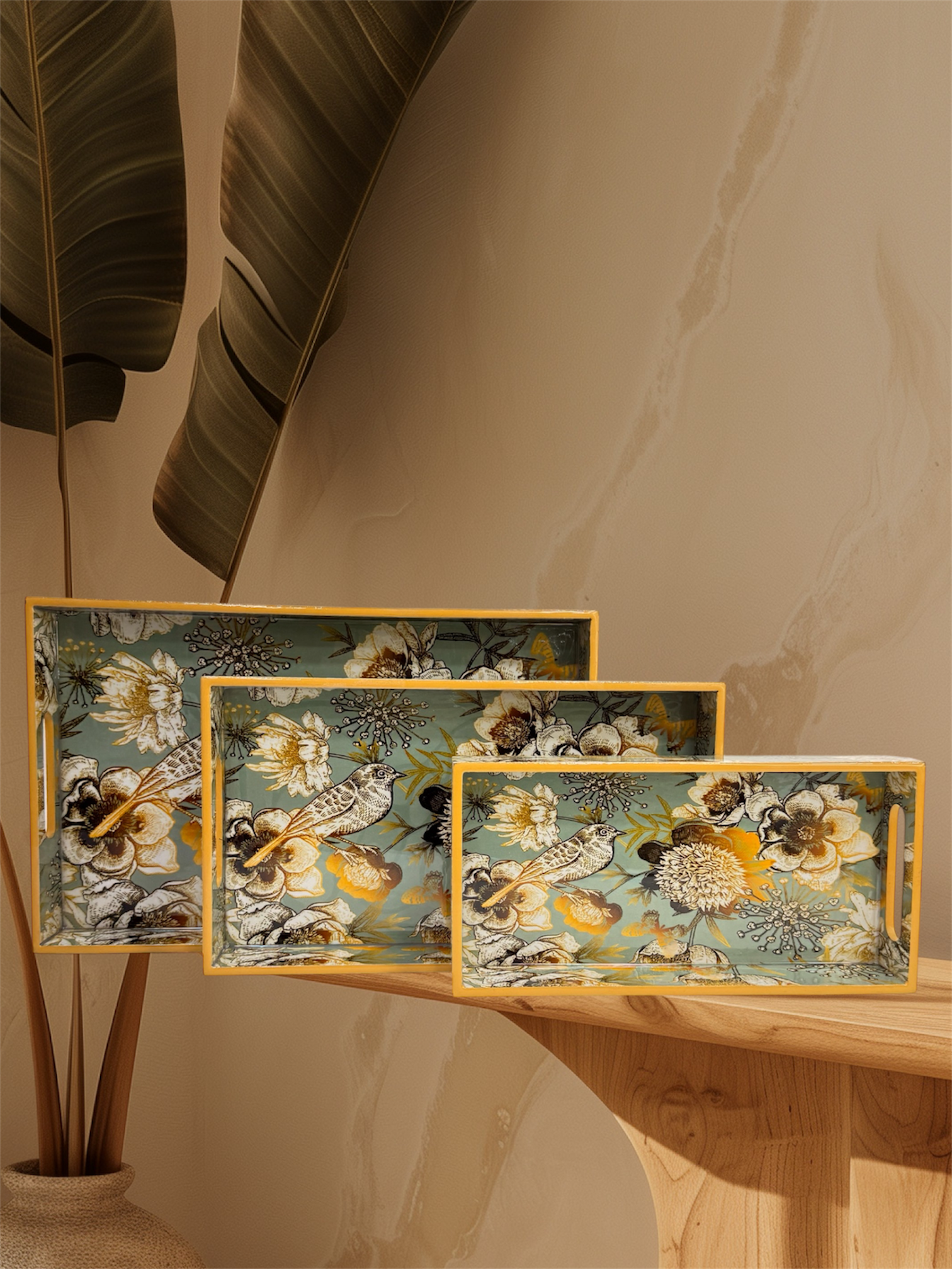 Designer Wooden Tray 3pc Set