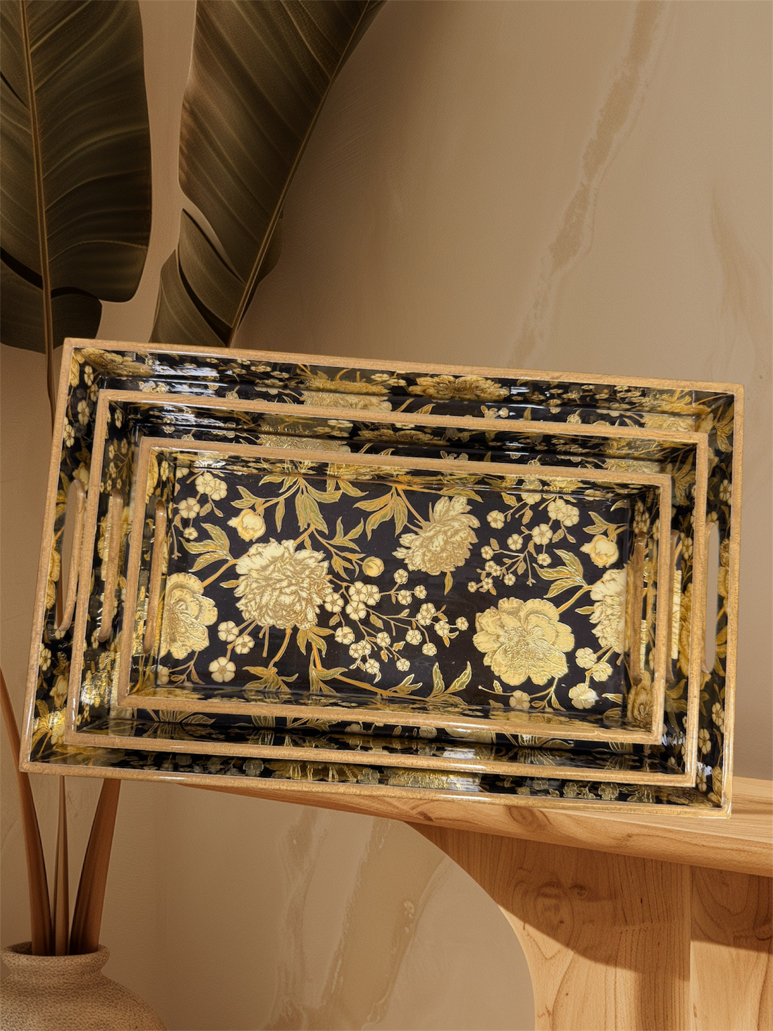 Designer Wooden Tray 3pc Set