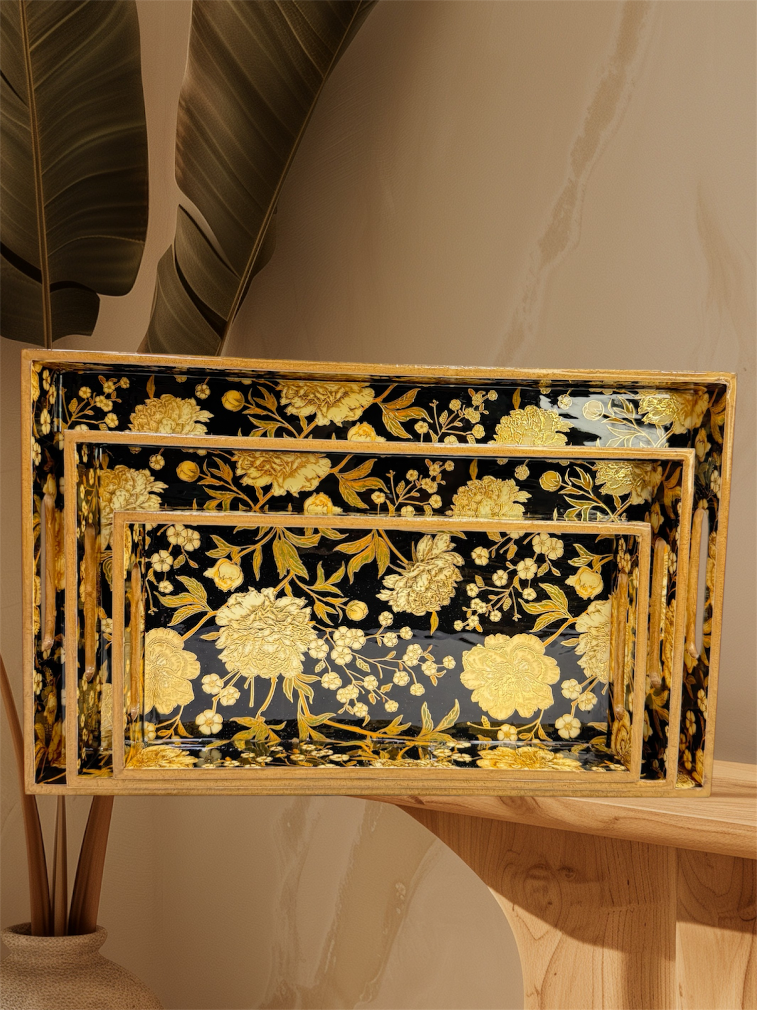 Designer Wooden Tray 3pc Set