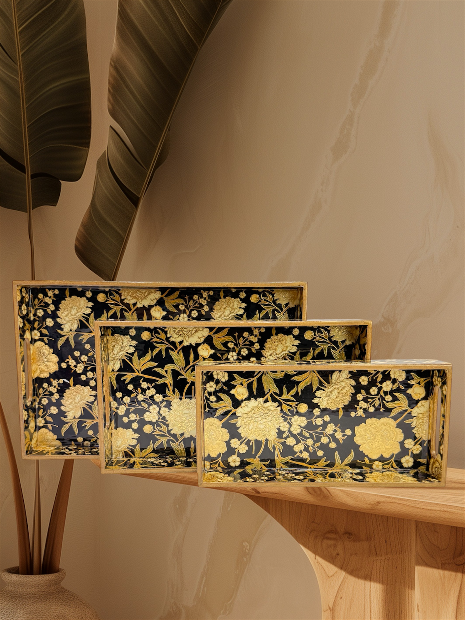 Designer Wooden Tray 3pc Set