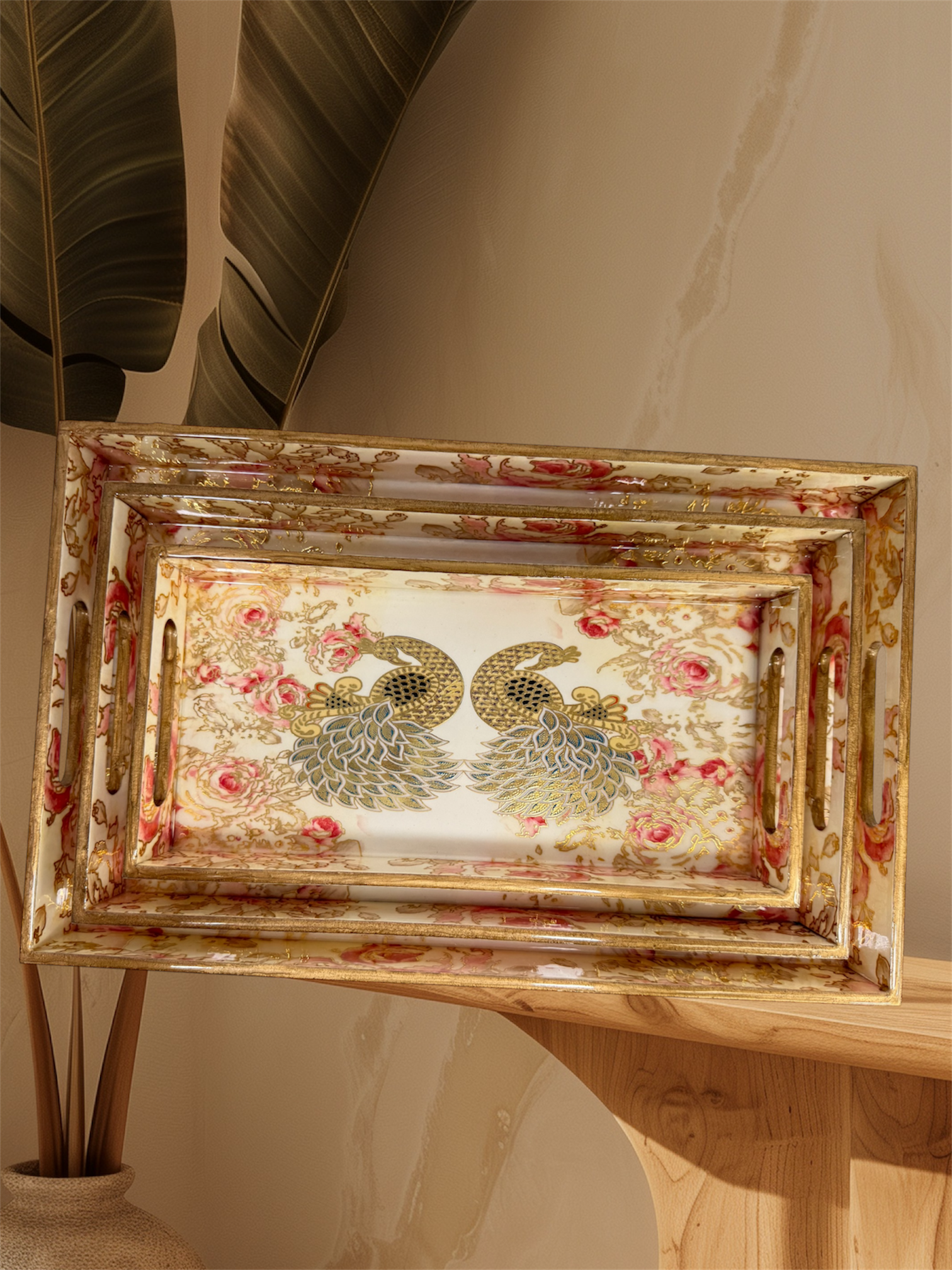 Designer Wooden Tray 3pc Set