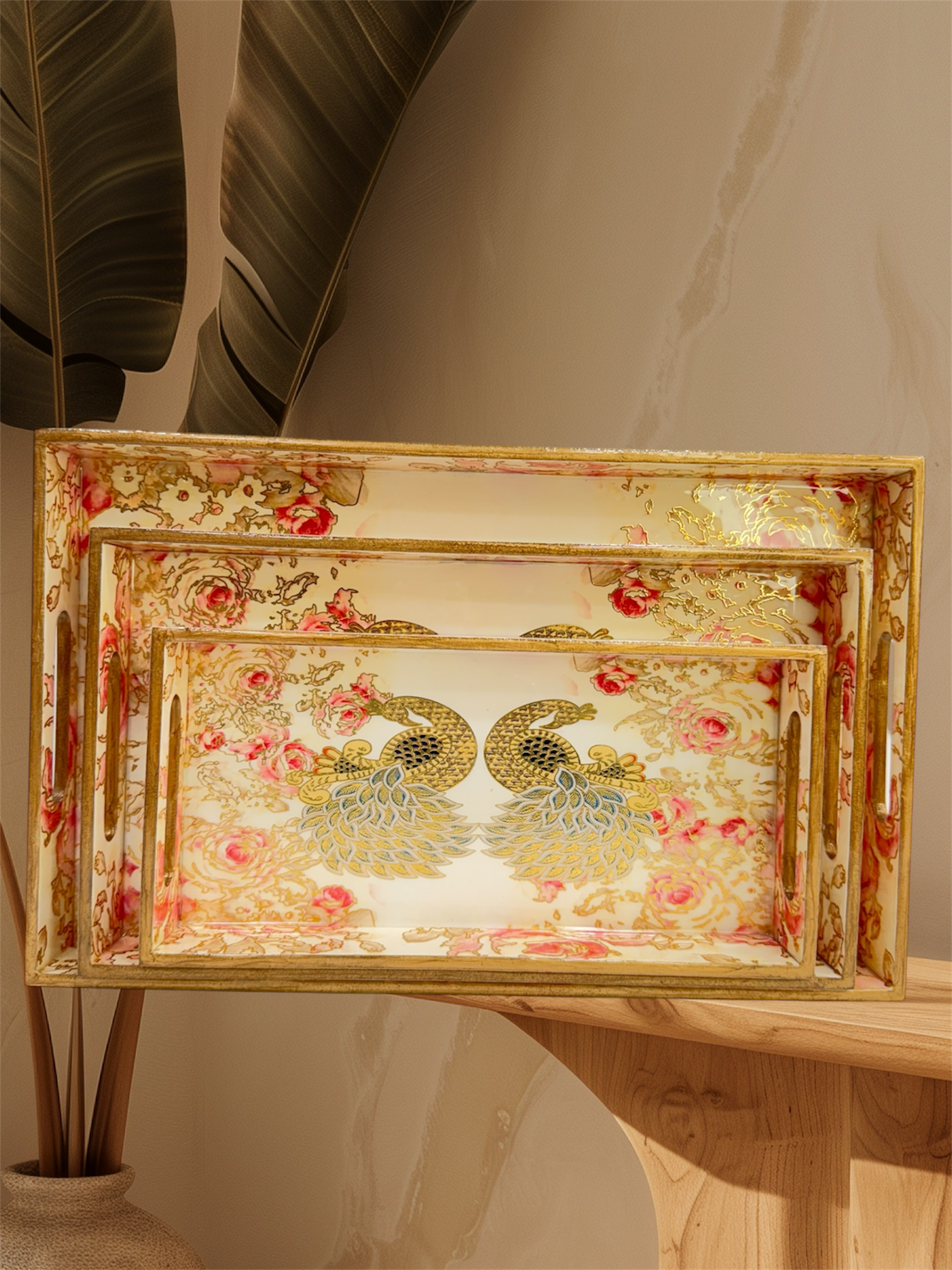 Designer Wooden Tray 3pc Set