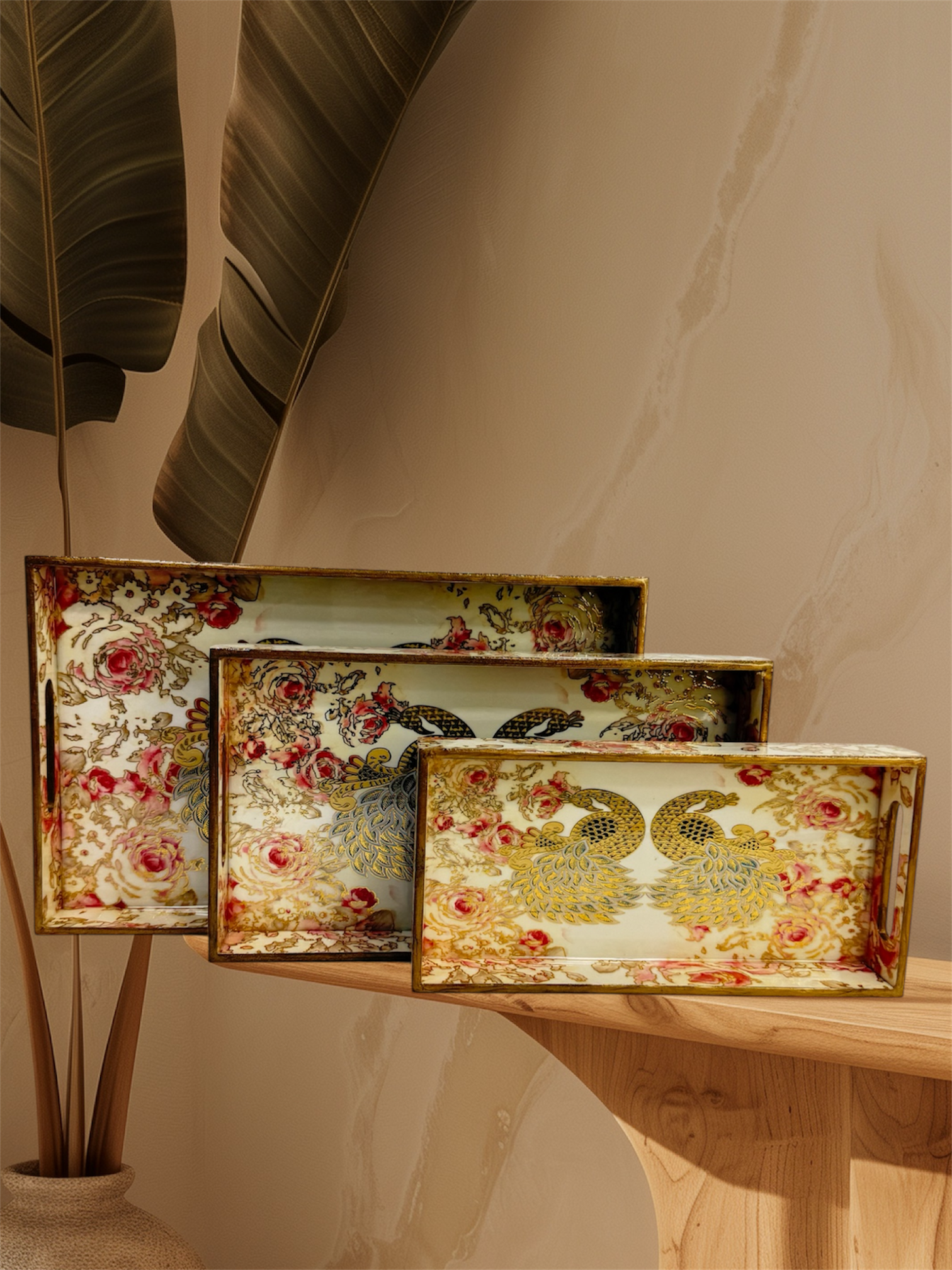 Designer Wooden Tray 3pc Set