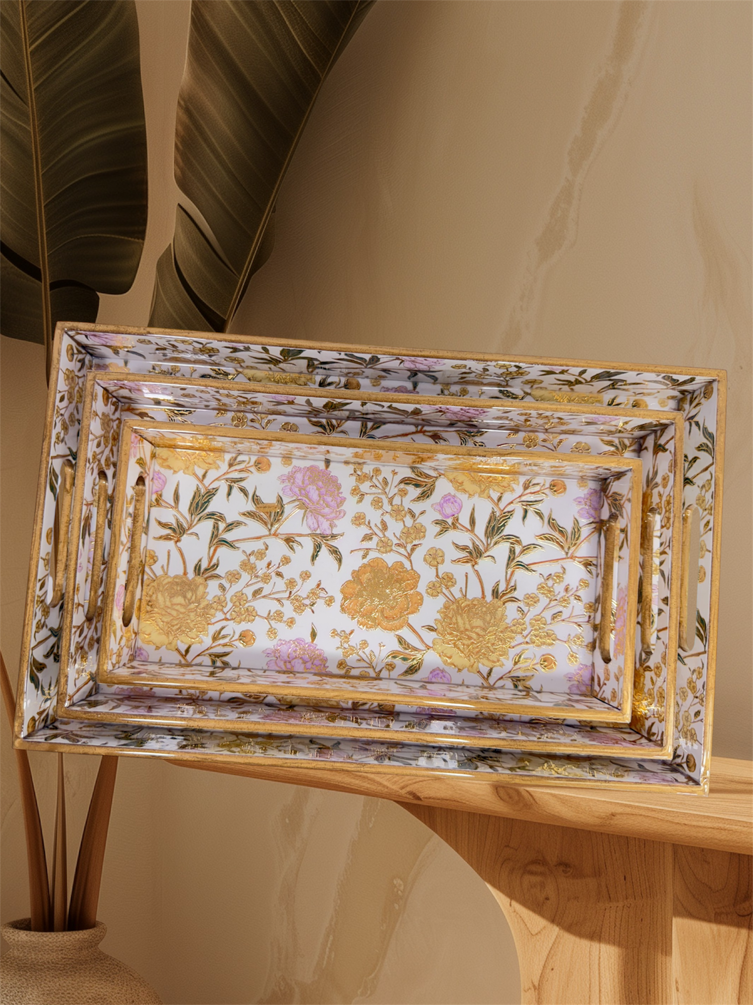 Designer Wooden Trays 3pc Set