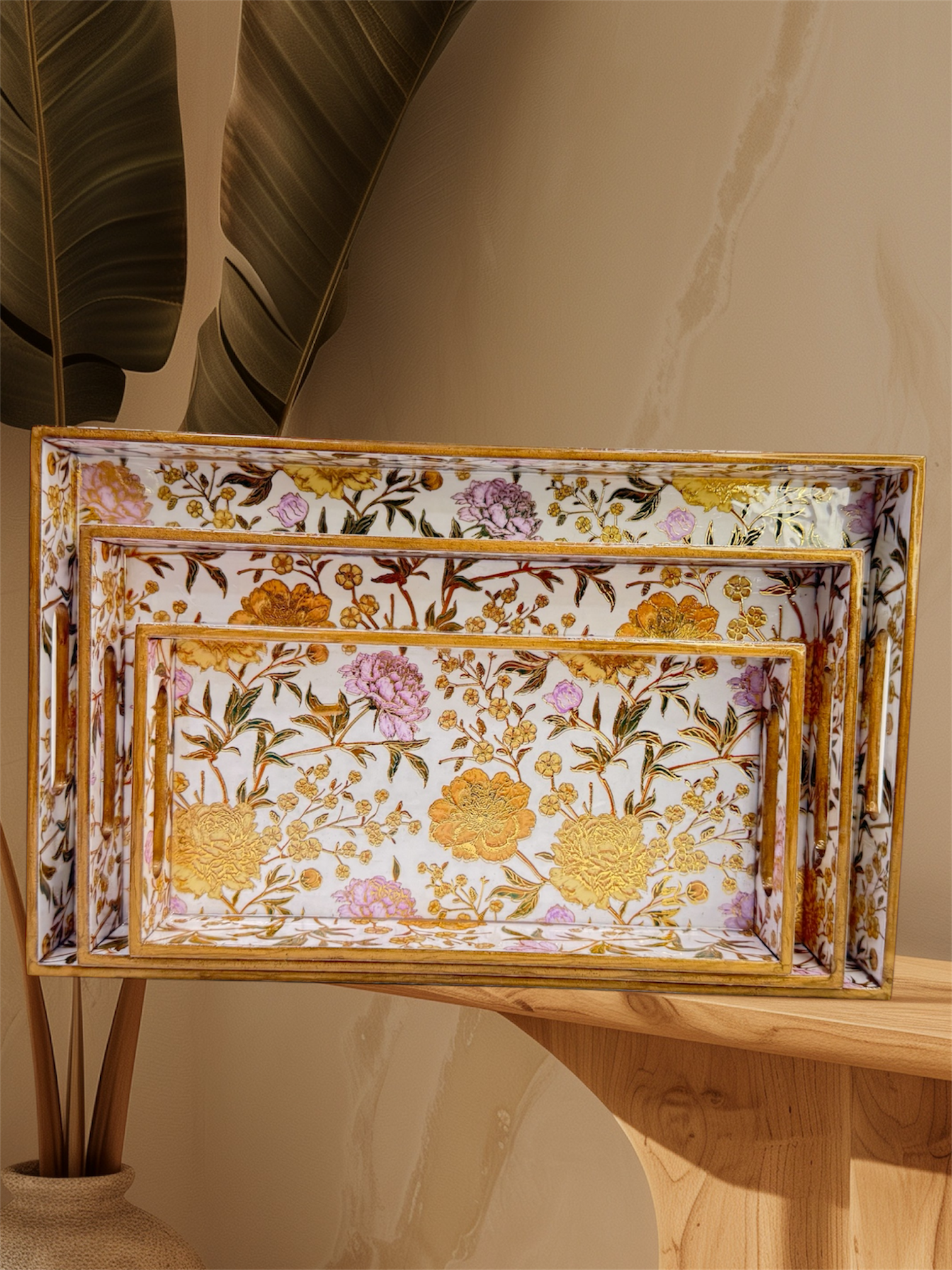 Designer Wooden Trays 3pc Set