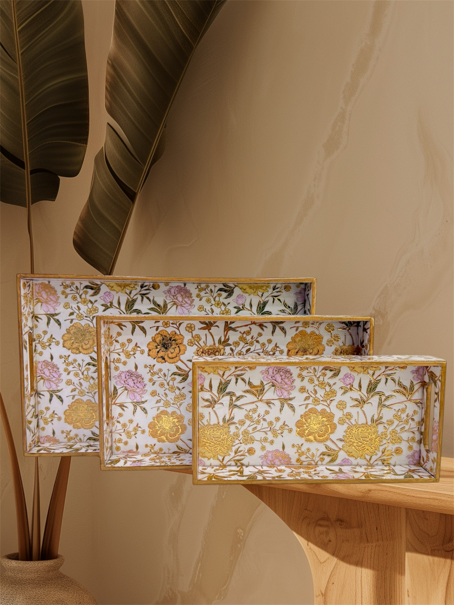 Designer Wooden Trays 3pc Set