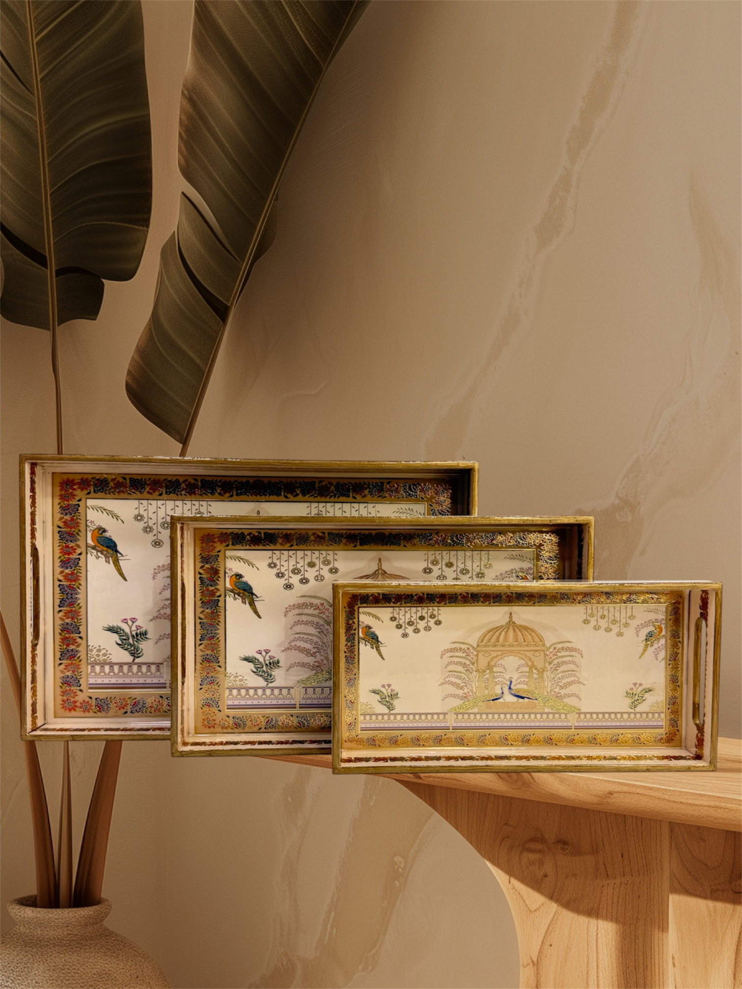 Designer Wooden Tray 3pc Sets