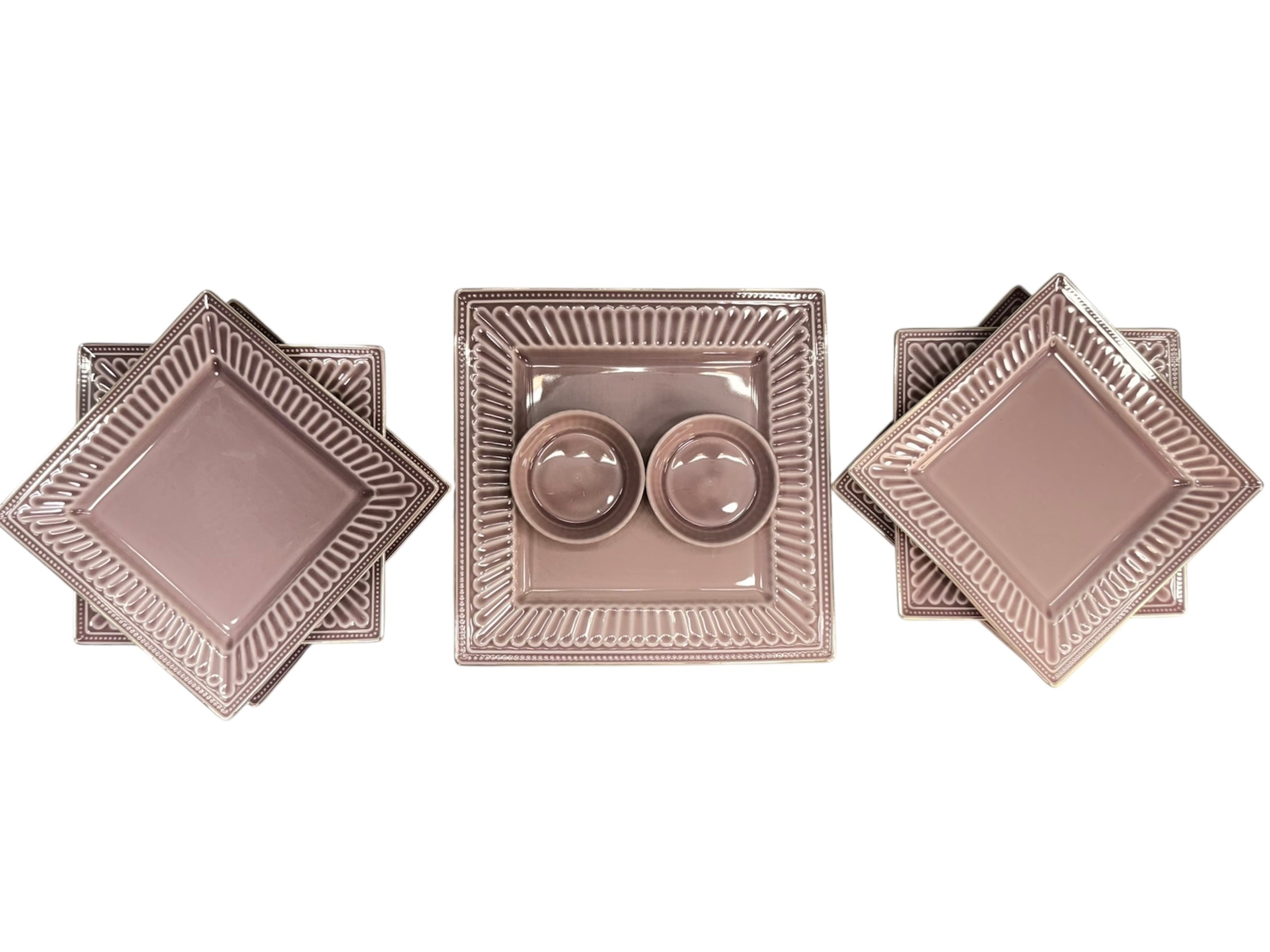 Vintage 9 pcs gold ceramic snack set pink