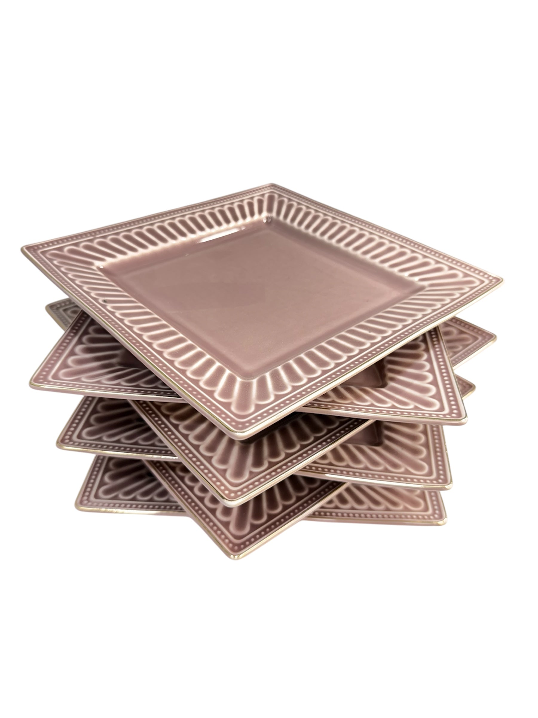 Vintage 9 pcs gold ceramic snack set pink