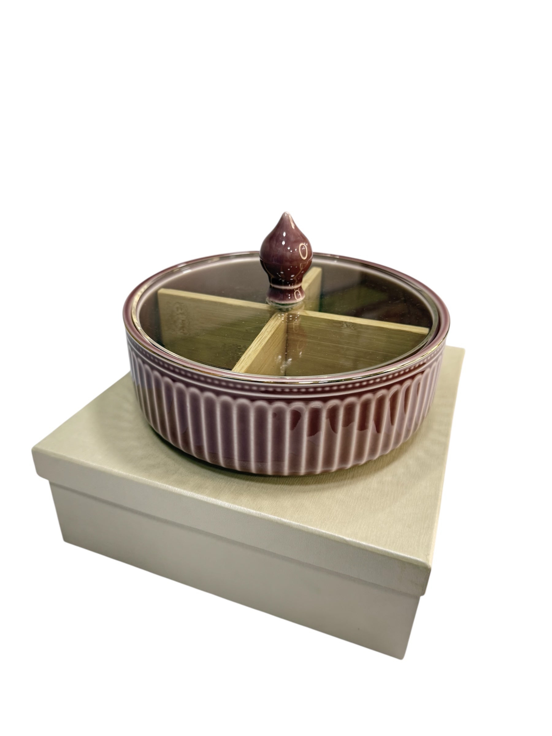Vintage gold ceramic candy+serving bowl with lid Pink