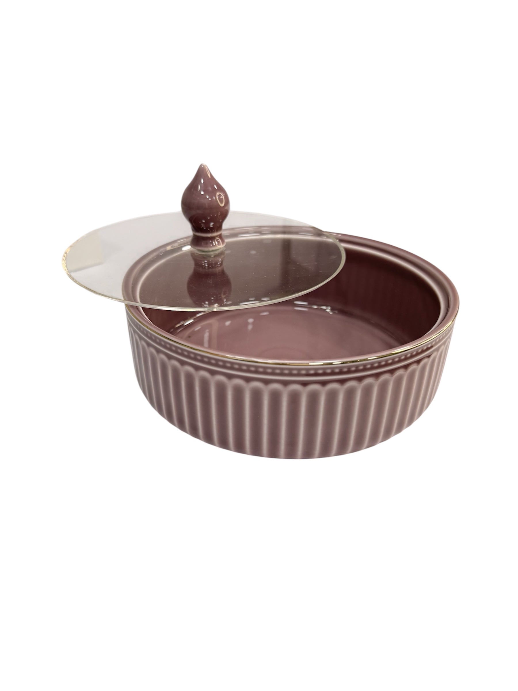 Vintage gold ceramic candy+serving bowl with lid Pink