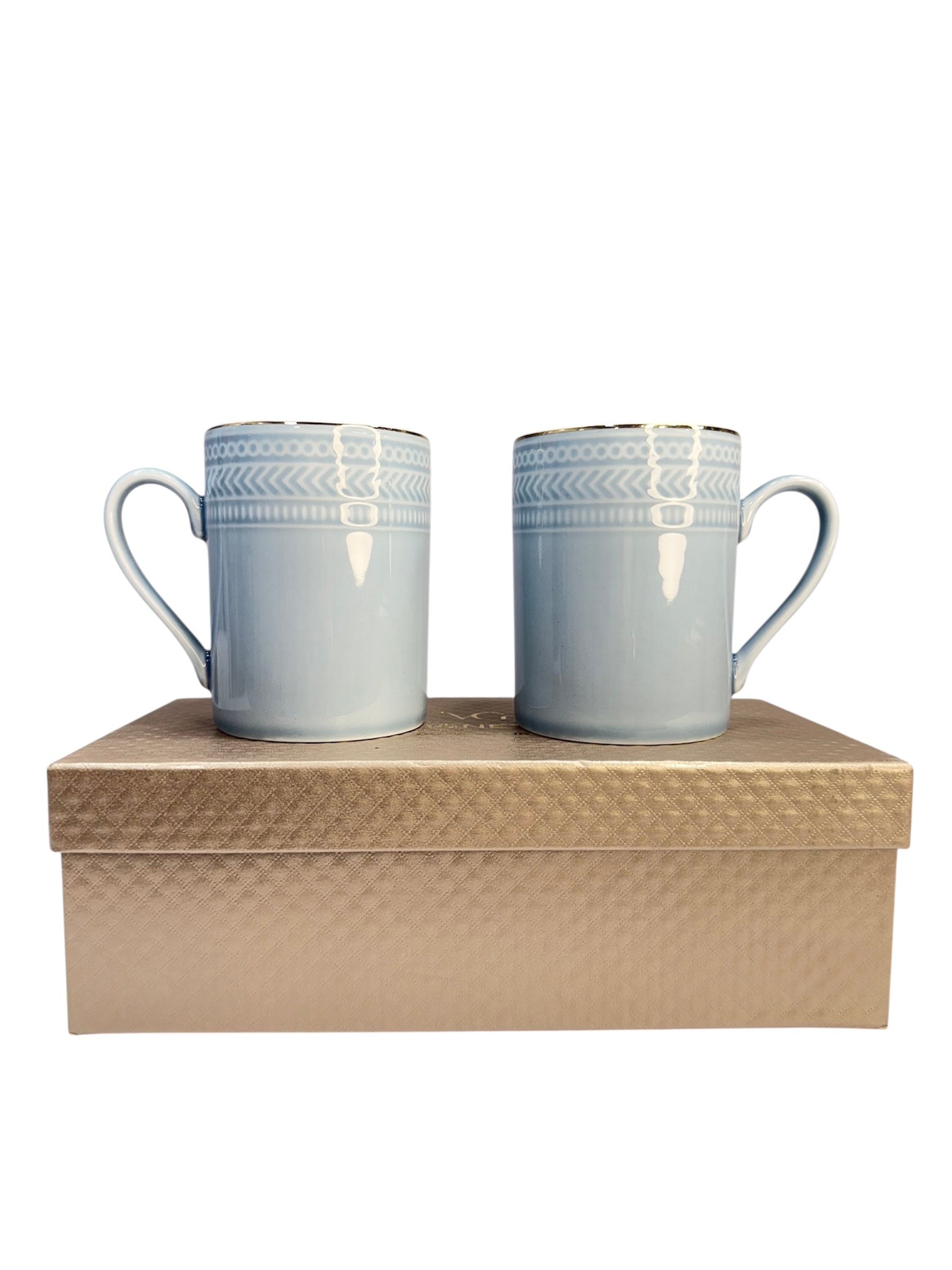 Modern gold ceramic 2 pcs mug set blue