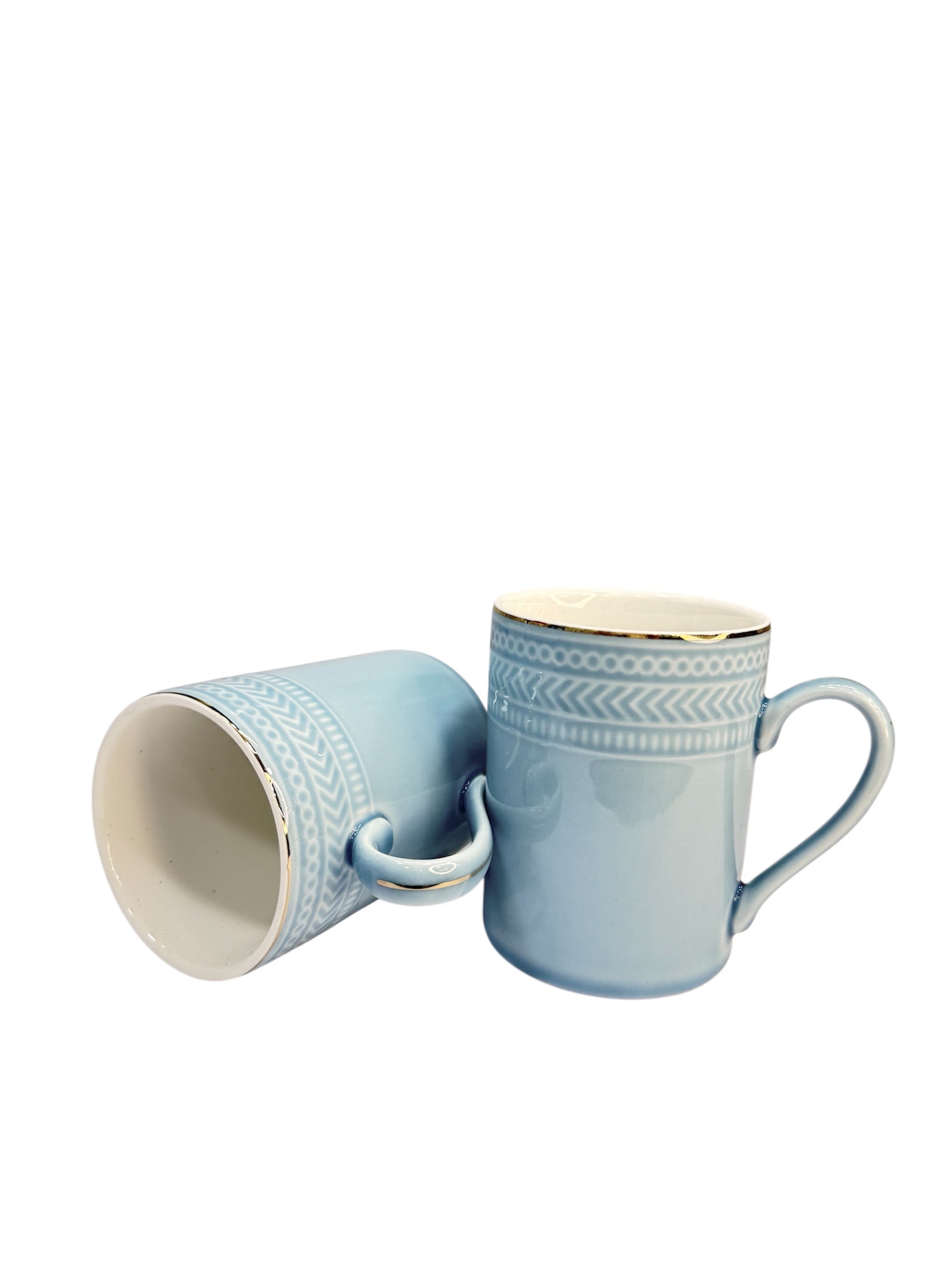 Modern gold ceramic 2 pcs mug set blue