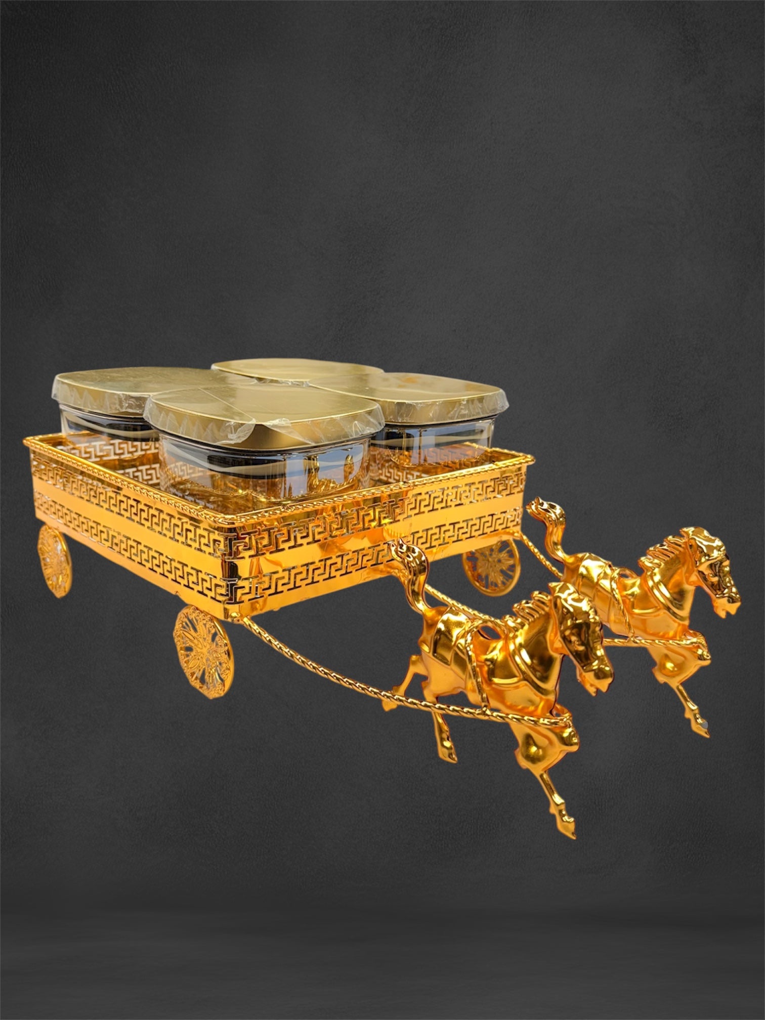 Horse candy 4 pcs glass jar with horse stand