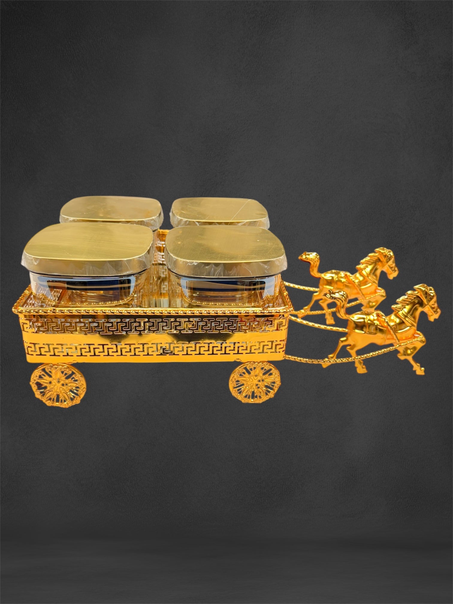 Horse candy 4 pcs glass jar with horse stand