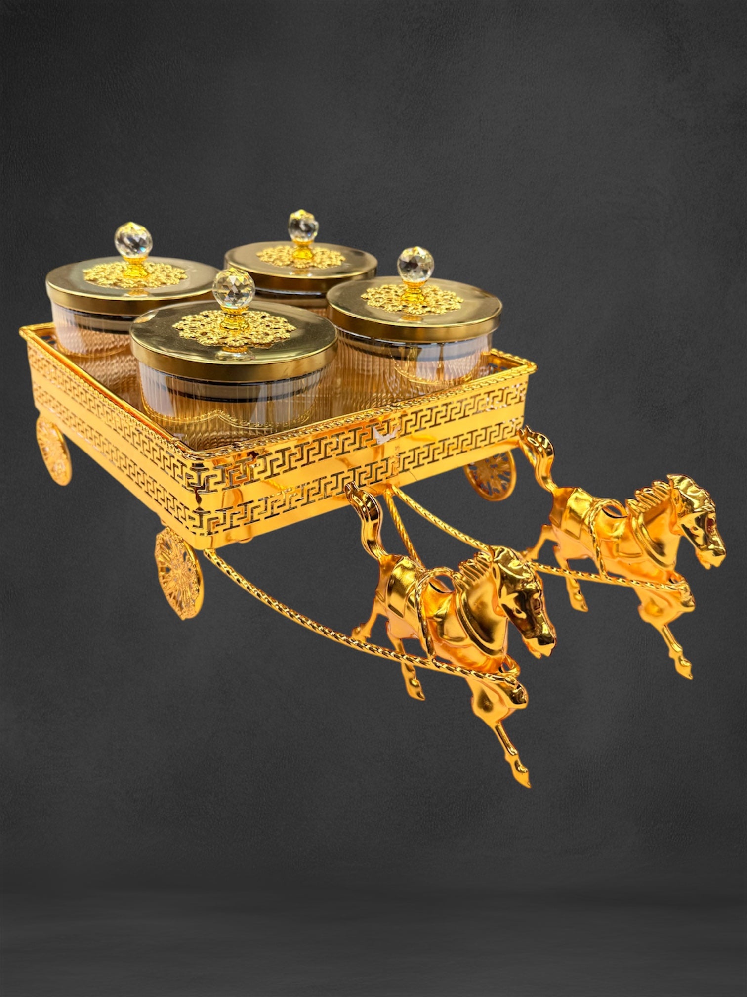 Horse candy 4pcs glass jar with horse stand