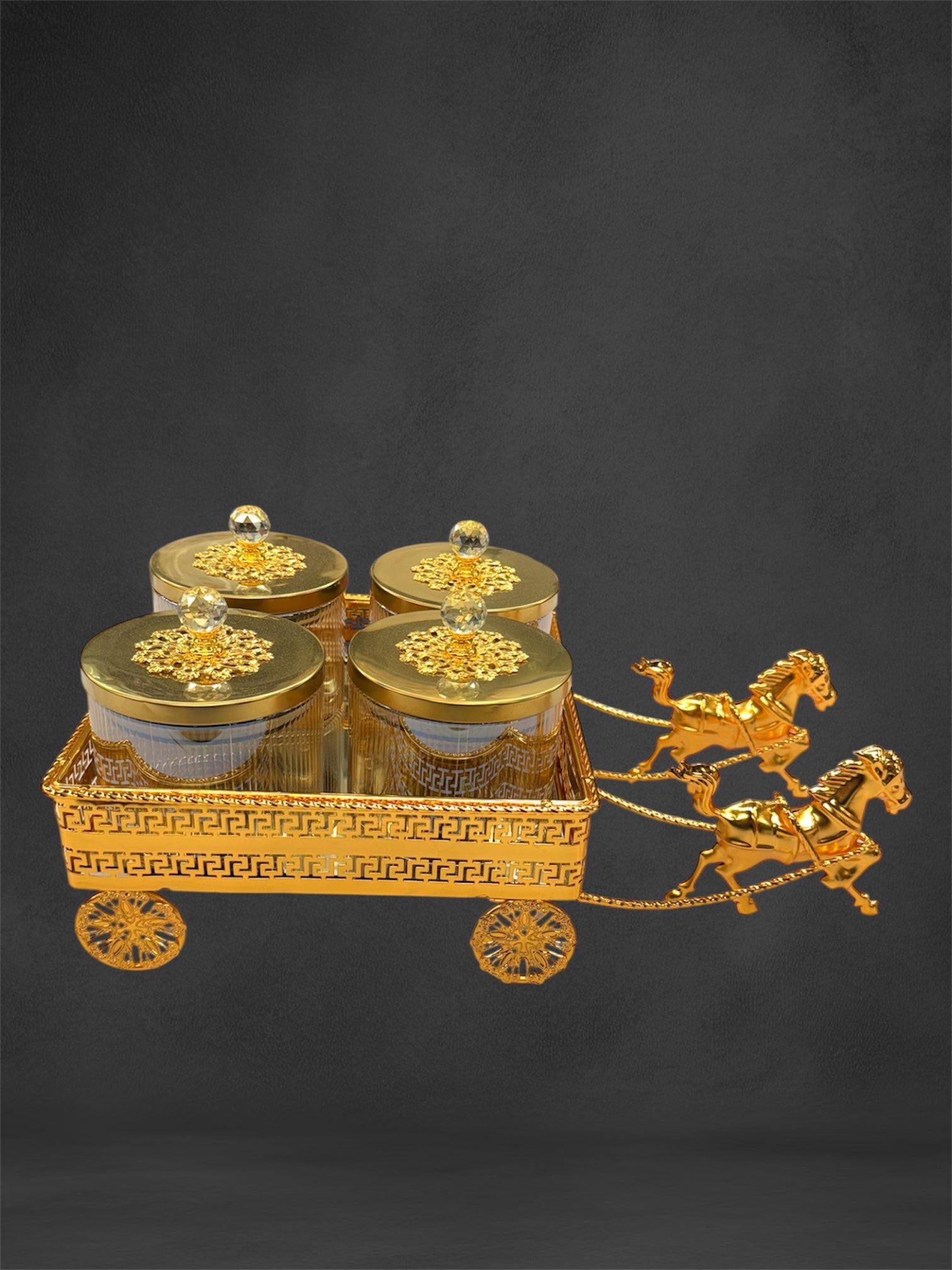 Horse candy 4pcs glass jar with horse stand
