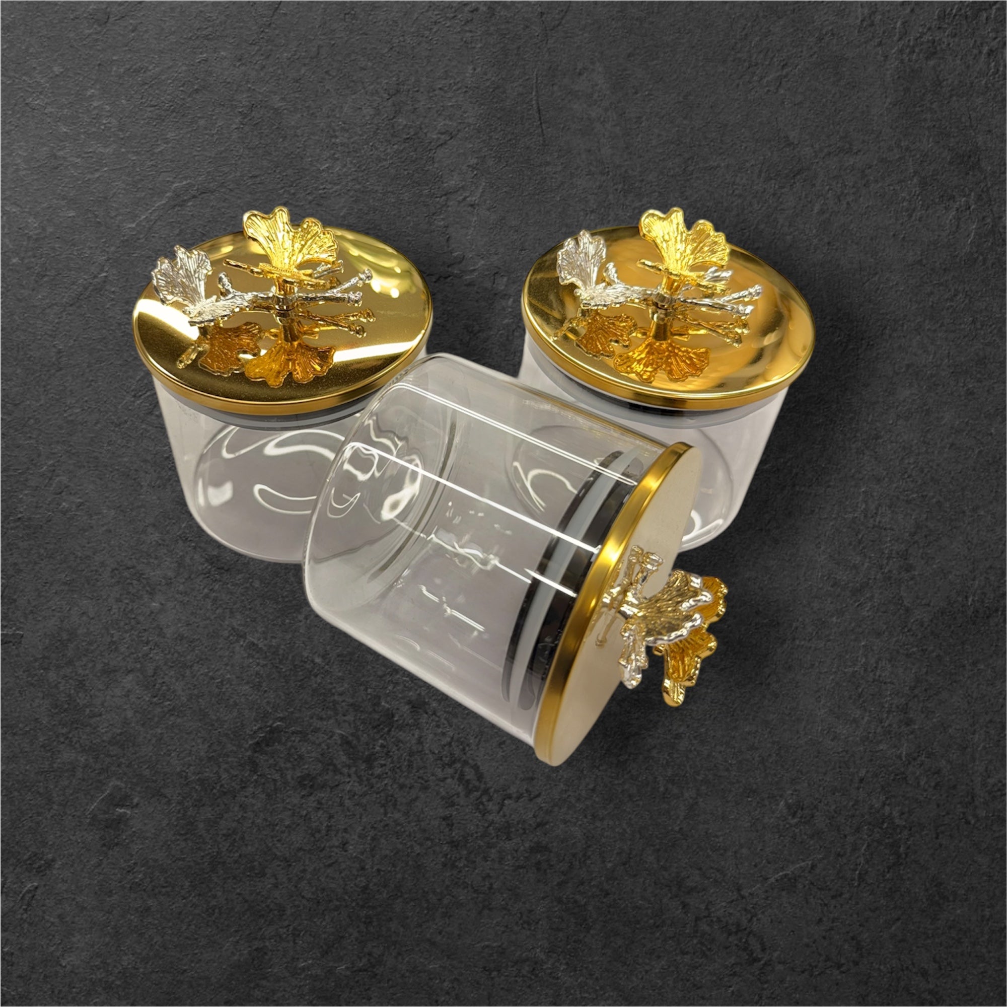 3 pcs glass jar revolving 360* candy