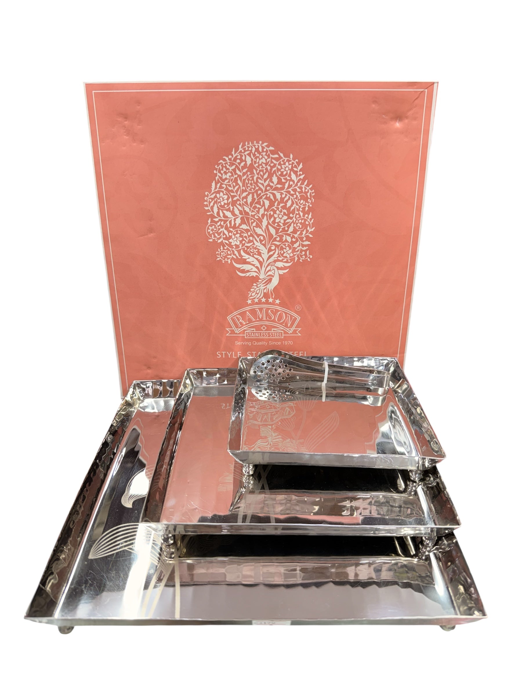 4 pcs Utsav square platter set with leg